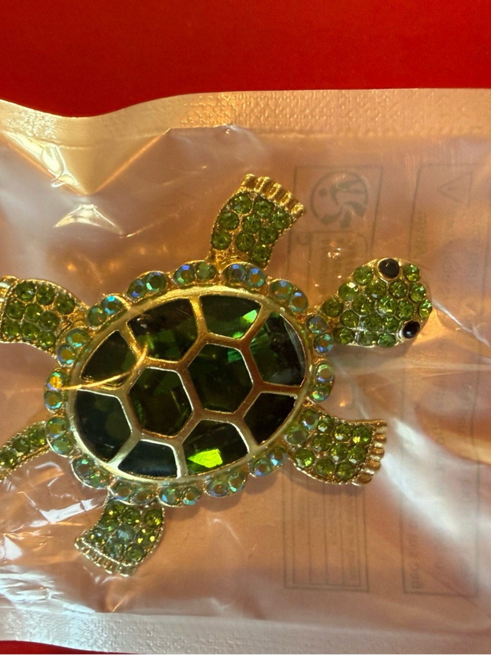 Green Crystal Turtle Pin Brooch
